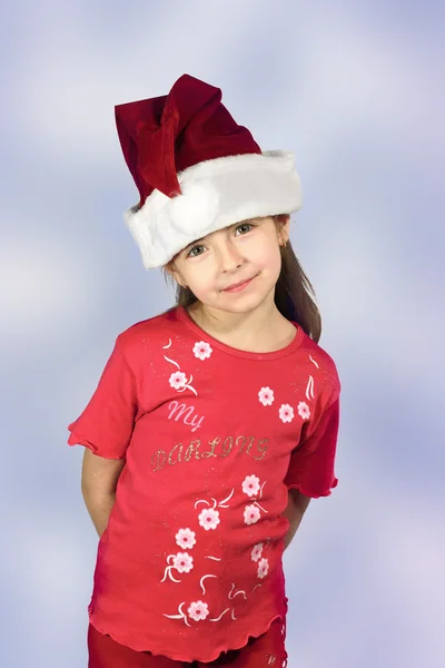 Girl in red santa — Stock Photo, Image