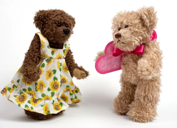 Couple teddy bears with heart. Valentine — Stock Photo, Image