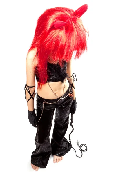 Ďábel dívka. ďáblové karnevalový kostým. — Stock fotografie