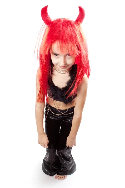 Ďábel dívka. ďáblové karnevalový kostým. Stock Snímky