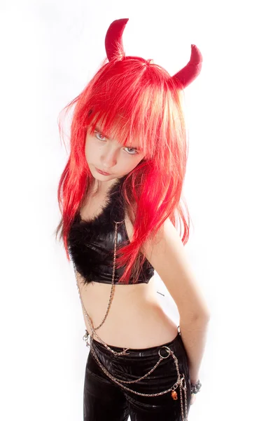 stock image Red hair devil girl