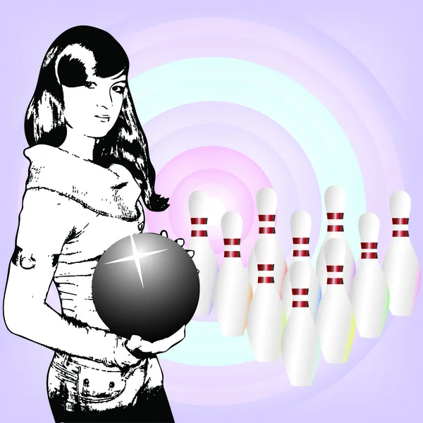 Belle fille et un bowling . — Image vectorielle