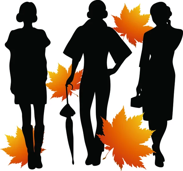 stock vector Silhouettes of the girls and leaves.