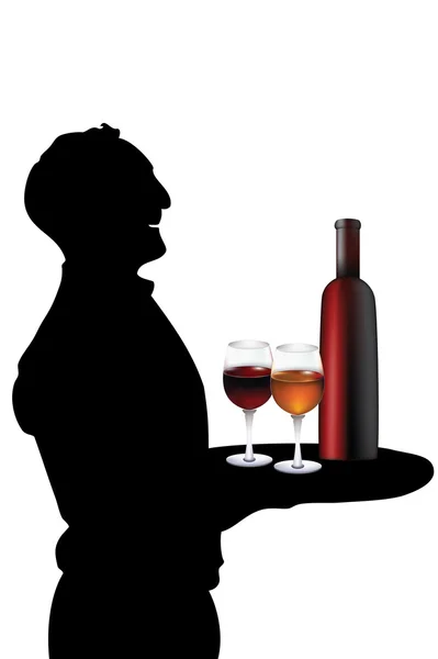 Cameriere con vino . — Vettoriale Stock