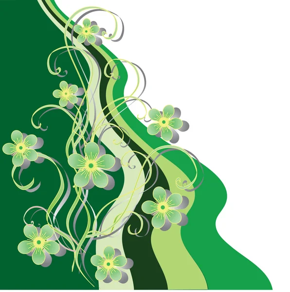Зеленые ленты и цветы . — стоковый вектор