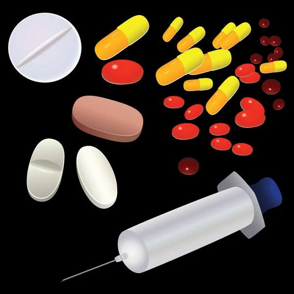 Comprimés, capsules, seringues . — Image vectorielle