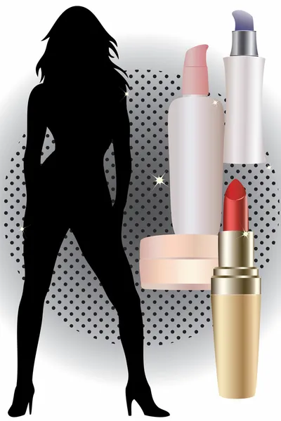 Silhouette of women and cosmetics. — Stock Vector