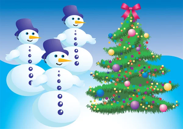 Christmas tree and snowman. — Stock Vector