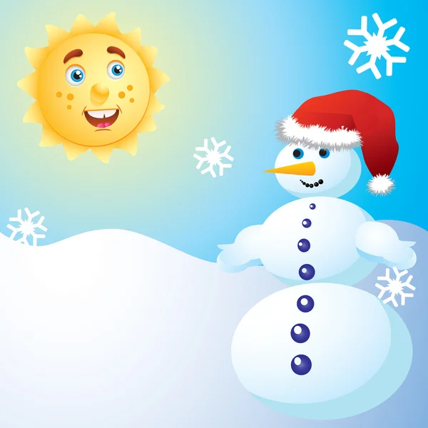 Snowman and the sun. — Stock Vector