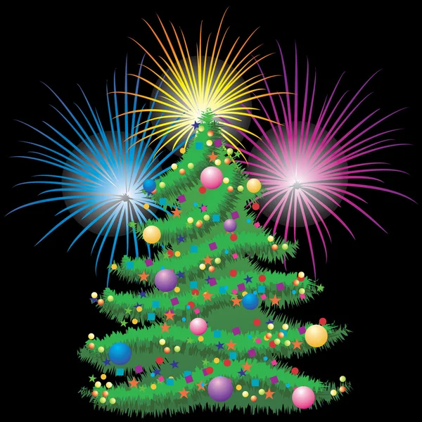 Christmas tree and fireworks. — Stok Vektör