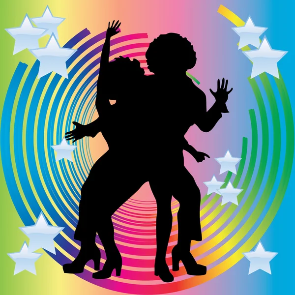 Silhouette of couples dancing disco. — Stock Vector