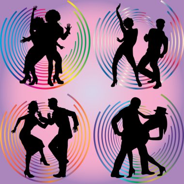 Silhouettes of dancing couples. clipart