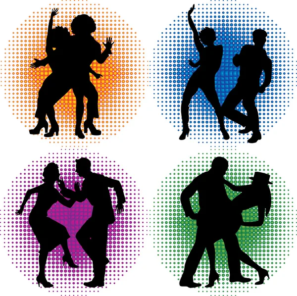 Silhouettes of dancing couples. — Stock Vector