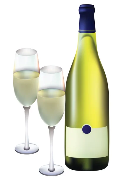 Szemüveg és egy üveg pezsgővel. — Stock Vector