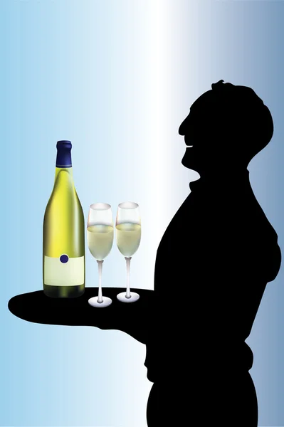 Serveur avec champagne . — Image vectorielle