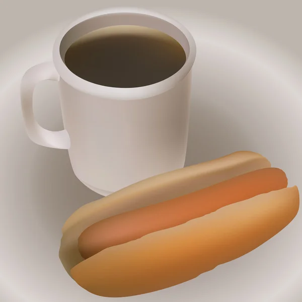 Hot dog, és egy csésze kávé. — Stock Vector