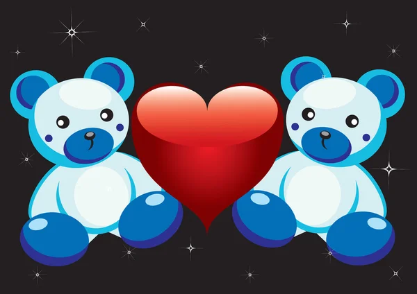 White bears and red heart. — Stock Vector