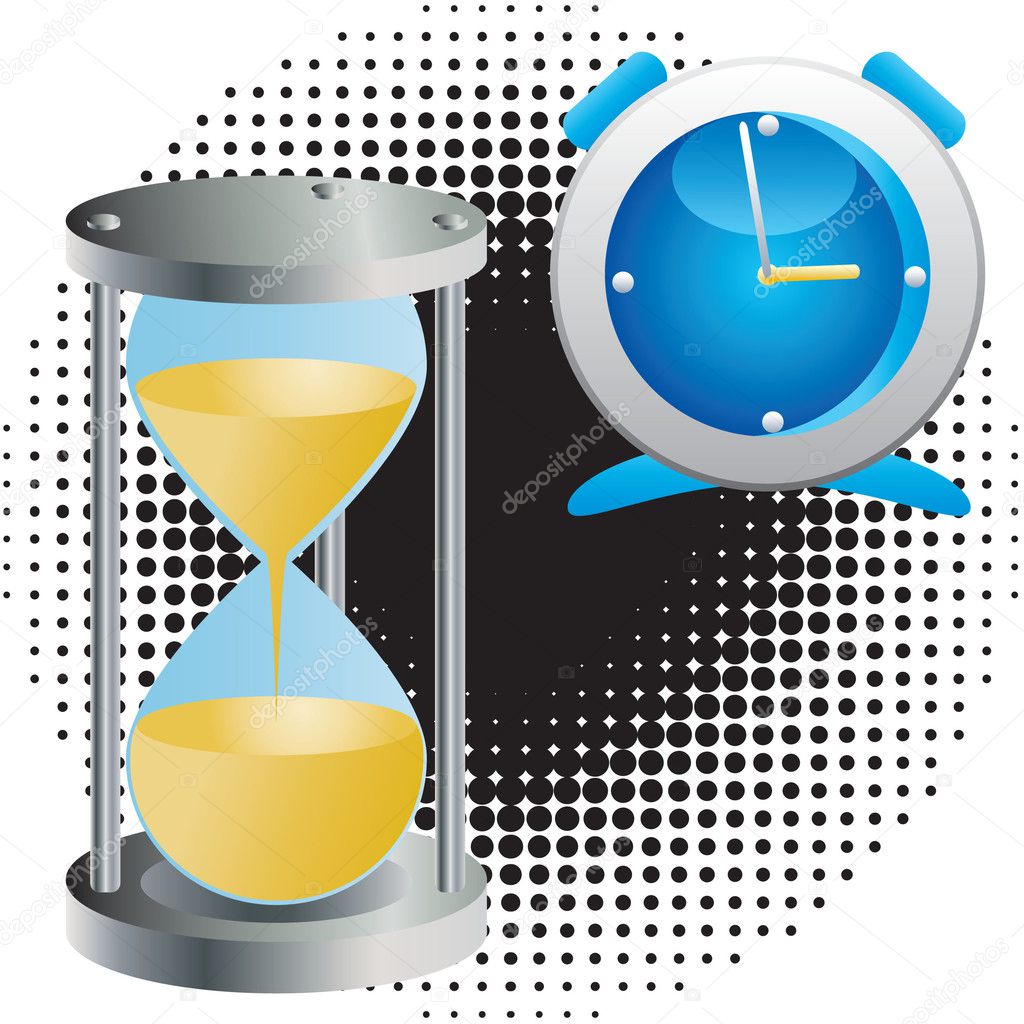 Alarm clock and an hourglass.