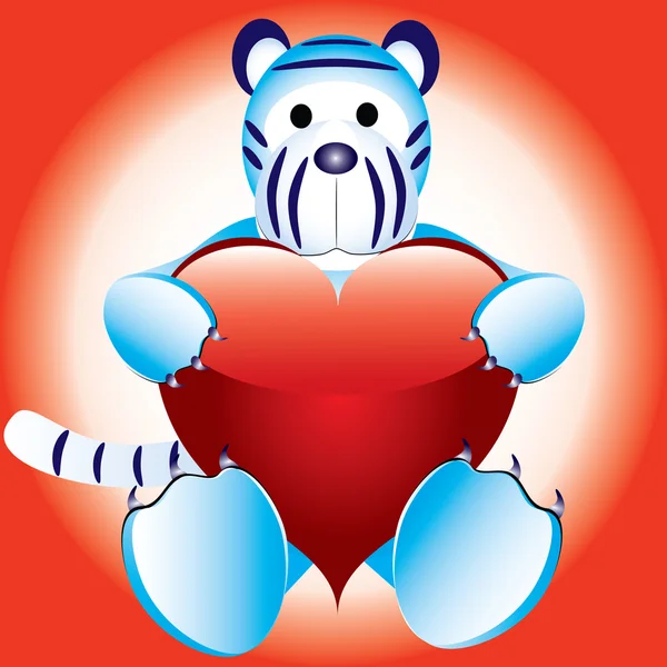 White tiger cub and a big heart. — Stock Vector