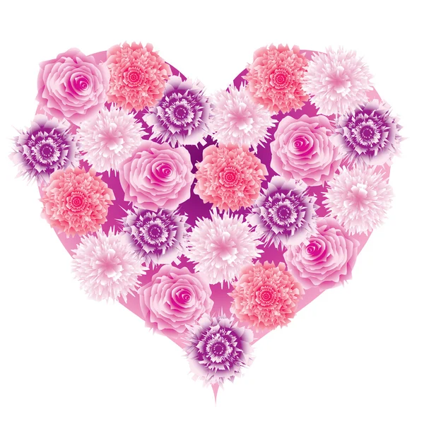 Kalp, çiçeklerle süslenmiş — Stok Vektör