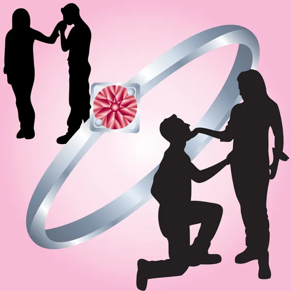 Silhouettes 的爱好者和一枚戒指 — 图库矢量图片
