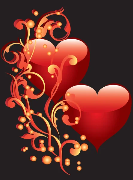 Deux cœurs avec un ornement — Image vectorielle