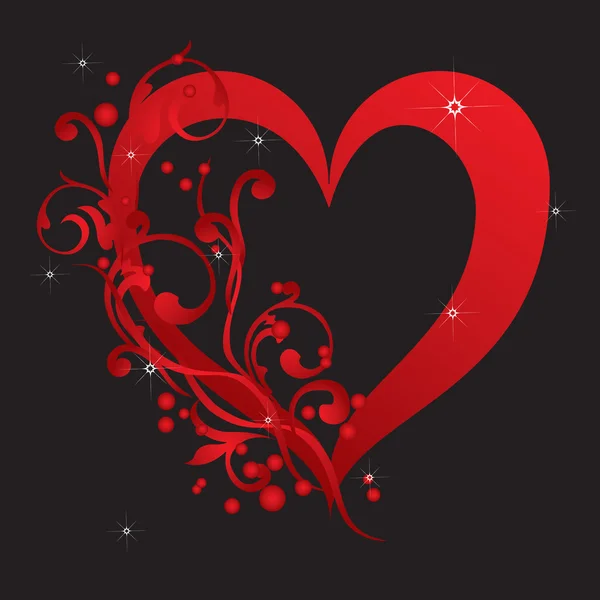 Abstraktní červené srdce s ornamenty — Stockový vektor