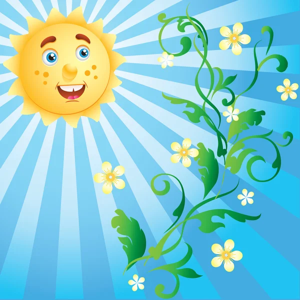 Στολίδι με λουλούδια και τον ήλιο. — Διανυσματικό Αρχείο