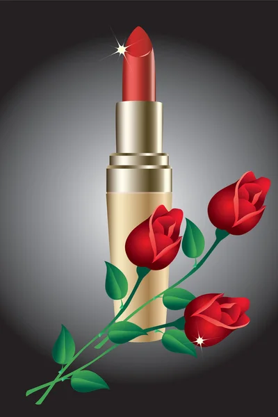 Lippenstift en rozen. — Stockvector