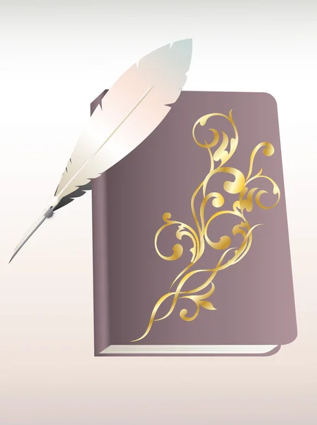 Un libro antiguo y una pluma . — Archivo Imágenes Vectoriales