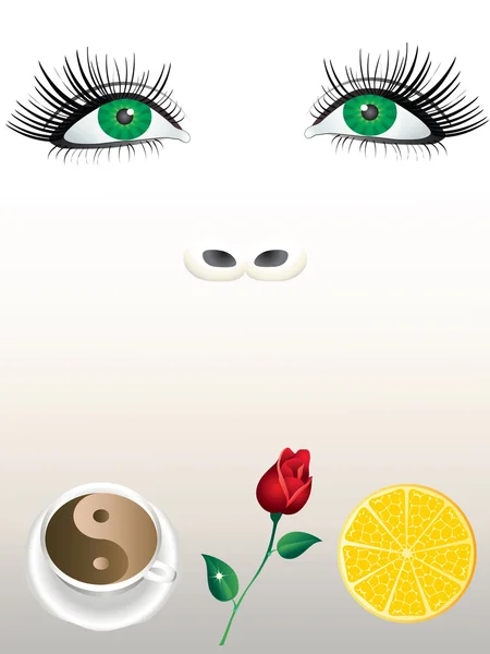 Rose, coffee, citrus and a female face. — Stock Vector