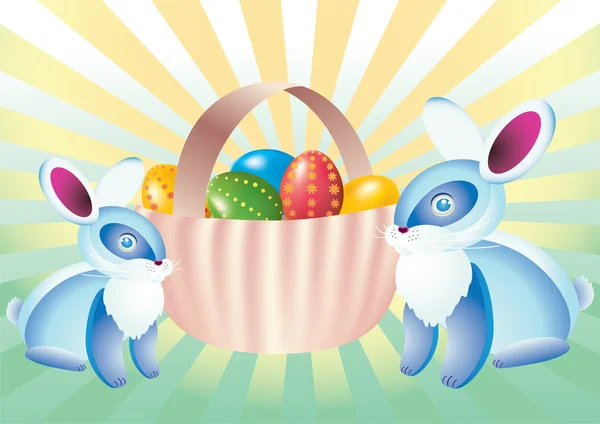 Easter eggs and rabbits. — Stock Vector