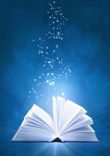 Vertical background of blue color with magic book
