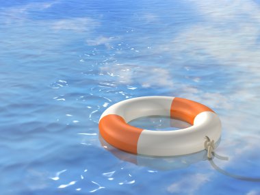 3d bright lifebuoy ring, floating on wav clipart