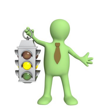 3d puppet - businessman with traffic-lig clipart