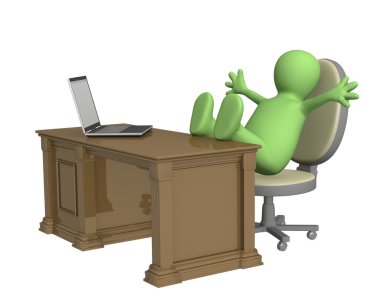 3d puppet, thrown foots on office table clipart