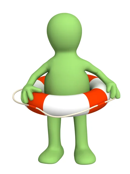 3d puppet with a lifebuoy ring — Stock Photo, Image