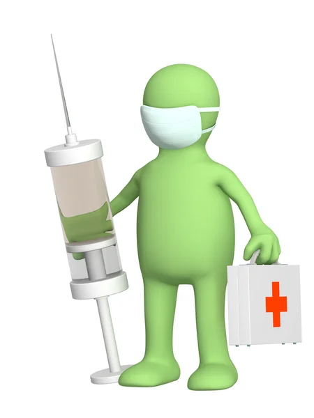 3d doctor with a syringe — Stock Photo, Image