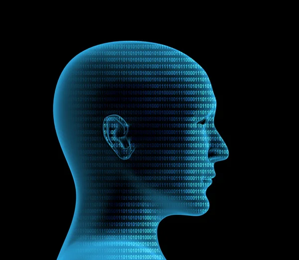 Profil 3D człowieka z kodu binarnego — Zdjęcie stockowe
