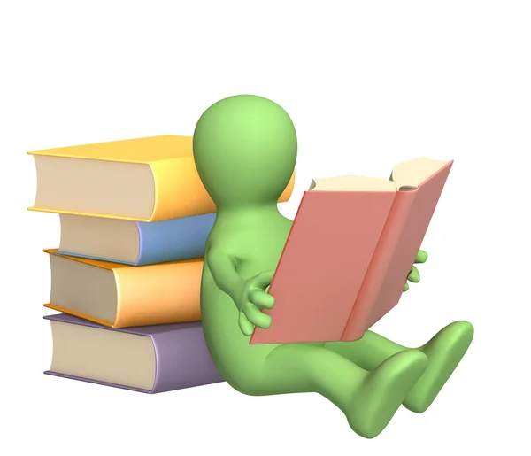3d puppet, reading the book — Stock Photo, Image