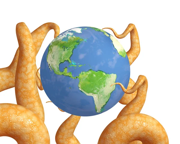 Tentacles of a monster, holding a Earth — Stock Photo, Image