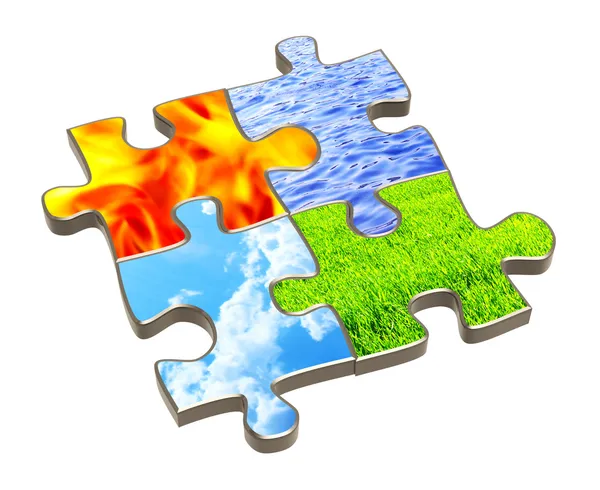 Puzzle with four elements of nature — Stock Photo, Image