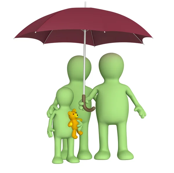 Счастливая семья с зонтиком — стоковое фото