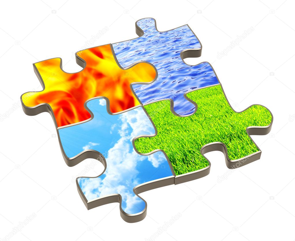 Puzzle with four elements of nature