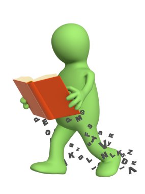 3d puppet, reading the book on the move clipart