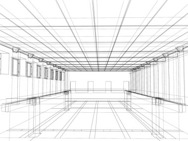 3d sketch of an interior of a public bui