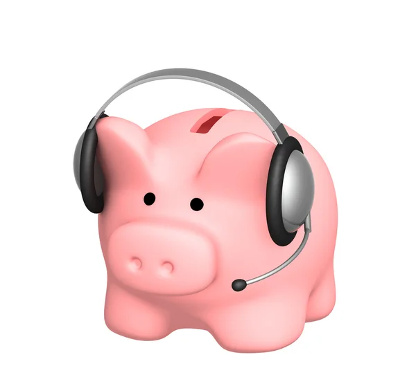 Banco porquinho e fone de ouvido — Fotografia de Stock