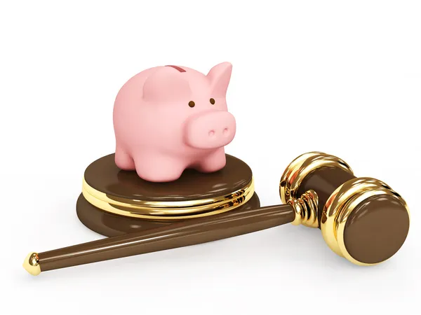 Judicial 3d gavel and piggy bank — Stock Photo, Image