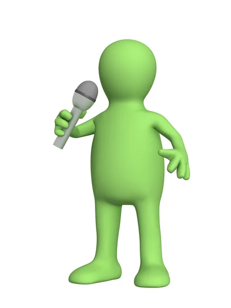 3d puppet, singing with a microphone — Stock Photo, Image