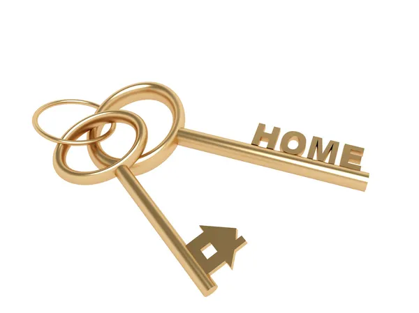 Duas chaves de ouro 3d com símbolo casa — Fotografia de Stock